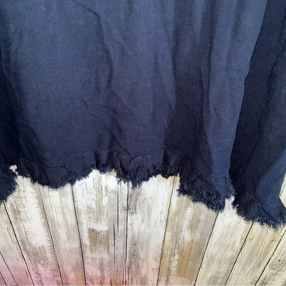 Umgee Navy Printed Accent Flutter Sleeve Fray Edge Dress - Picture 3 of 5